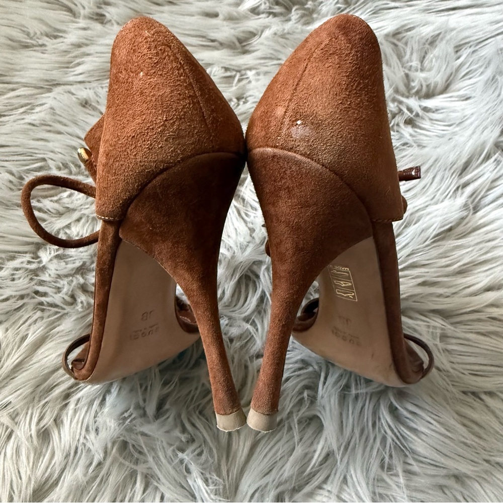 GUCCI x TOM FORD Horsebit Suede Sandal Heels Cognac Brown Size 8B - Picture 6 of 10